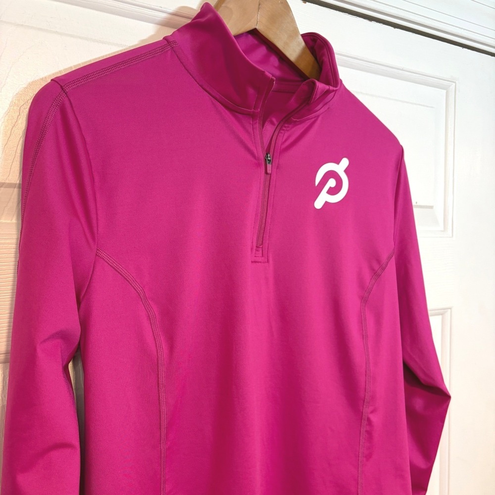 Peloton Womens M Quarter Zip Pullover Hot Pink Long Sleeve Thumbhole Spin Gym